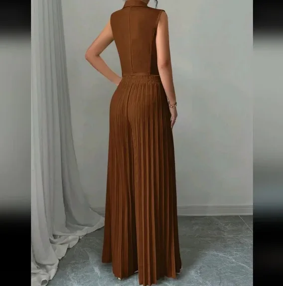 New Women's Fashion Vest Vest Pleated Skirt And Pants Set Summer Temperament Elegant And Simple Solid Color Trousers Sets