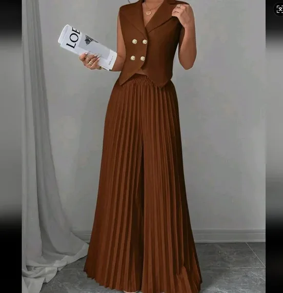 New Women's Fashion Vest Vest Pleated Skirt And Pants Set Summer Temperament Elegant And Simple Solid Color Trousers Sets