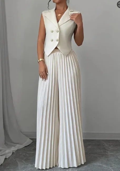 New Women's Fashion Vest Vest Pleated Skirt And Pants Set Summer Temperament Elegant And Simple Solid Color Trousers Sets