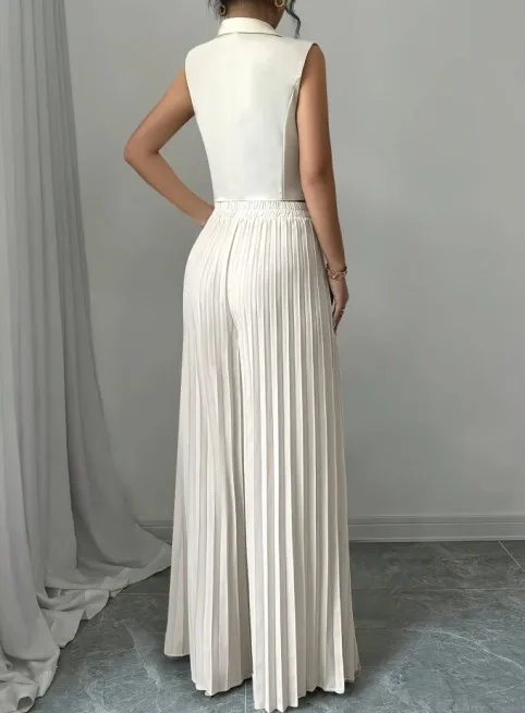New Women's Fashion Vest Vest Pleated Skirt And Pants Set Summer Temperament Elegant And Simple Solid Color Trousers Sets