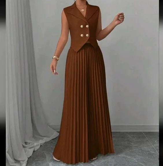 New Women's Fashion Vest Vest Pleated Skirt And Pants Set Summer Temperament Elegant And Simple Solid Color Trousers Sets