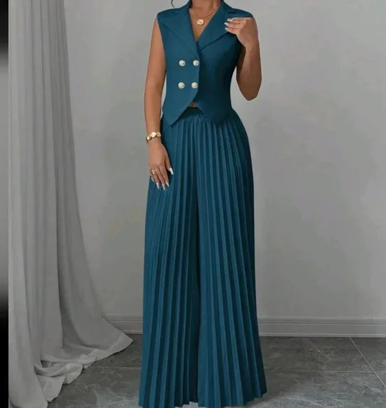 New Women's Fashion Vest Vest Pleated Skirt And Pants Set Summer Temperament Elegant And Simple Solid Color Trousers Sets