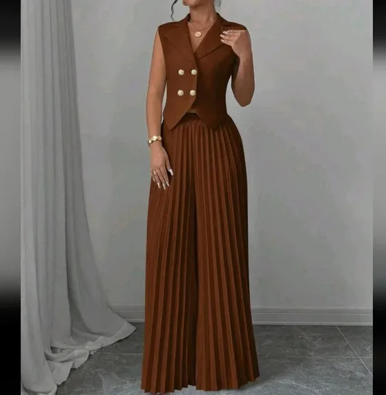 New Women's Fashion Vest Vest Pleated Skirt And Pants Set Summer Temperament Elegant And Simple Solid Color Trousers Sets