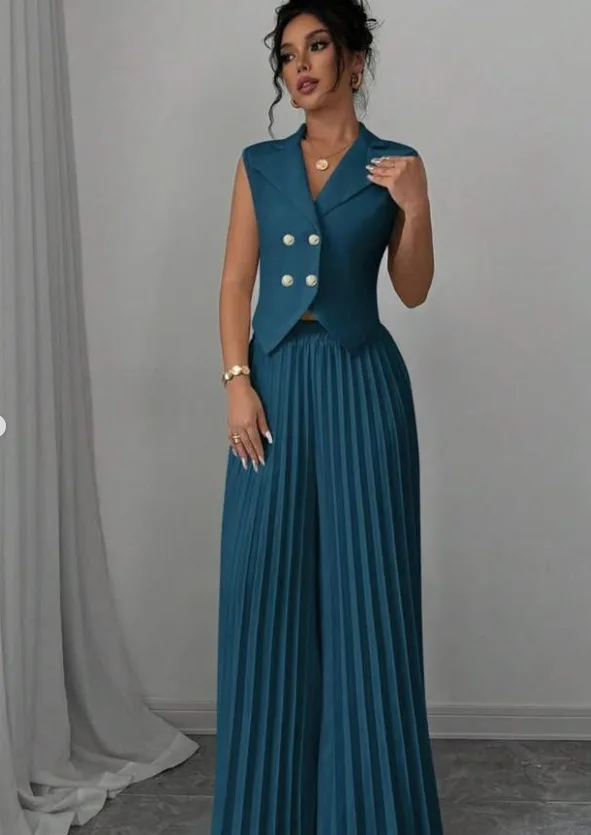 New Women's Fashion Vest Vest Pleated Skirt And Pants Set Summer Temperament Elegant And Simple Solid Color Trousers Sets