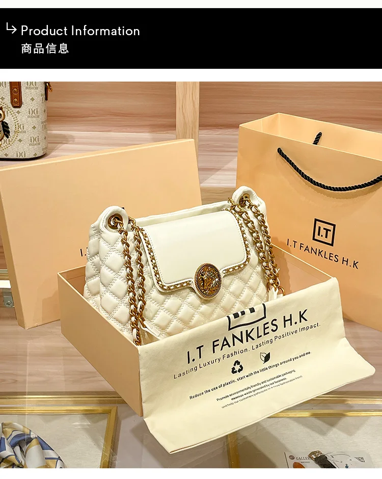 Brand Genuine Leather Chain Bag for Women in 2024, New Designer with a Sense of Luxury, Large Capacity Underarm Shoulder Bag