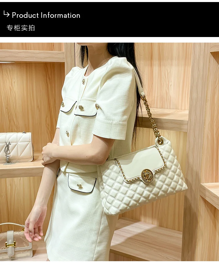 Brand Genuine Leather Chain Bag for Women in 2024, New Designer with a Sense of Luxury, Large Capacity Underarm Shoulder Bag