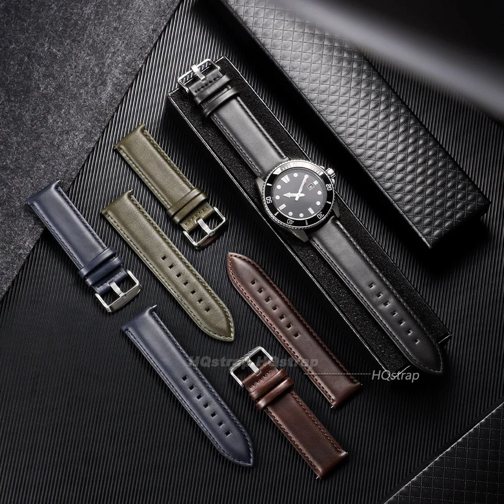 Vintage Brown Leather Watchband 18mm 20mm 22mm 24mm Cowhide Watch Strap Men Women Quick Release Bracelet Universal Wristband