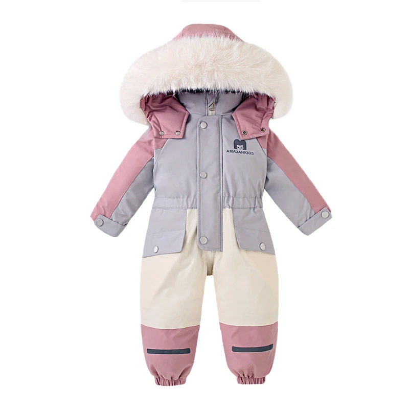 Winter Baby Jumpsuit Warm Thicken Boys Ski Suit Plus Velvet Kids Clothes Windproof Children Snow Wear Clothes 1-5 Yrs