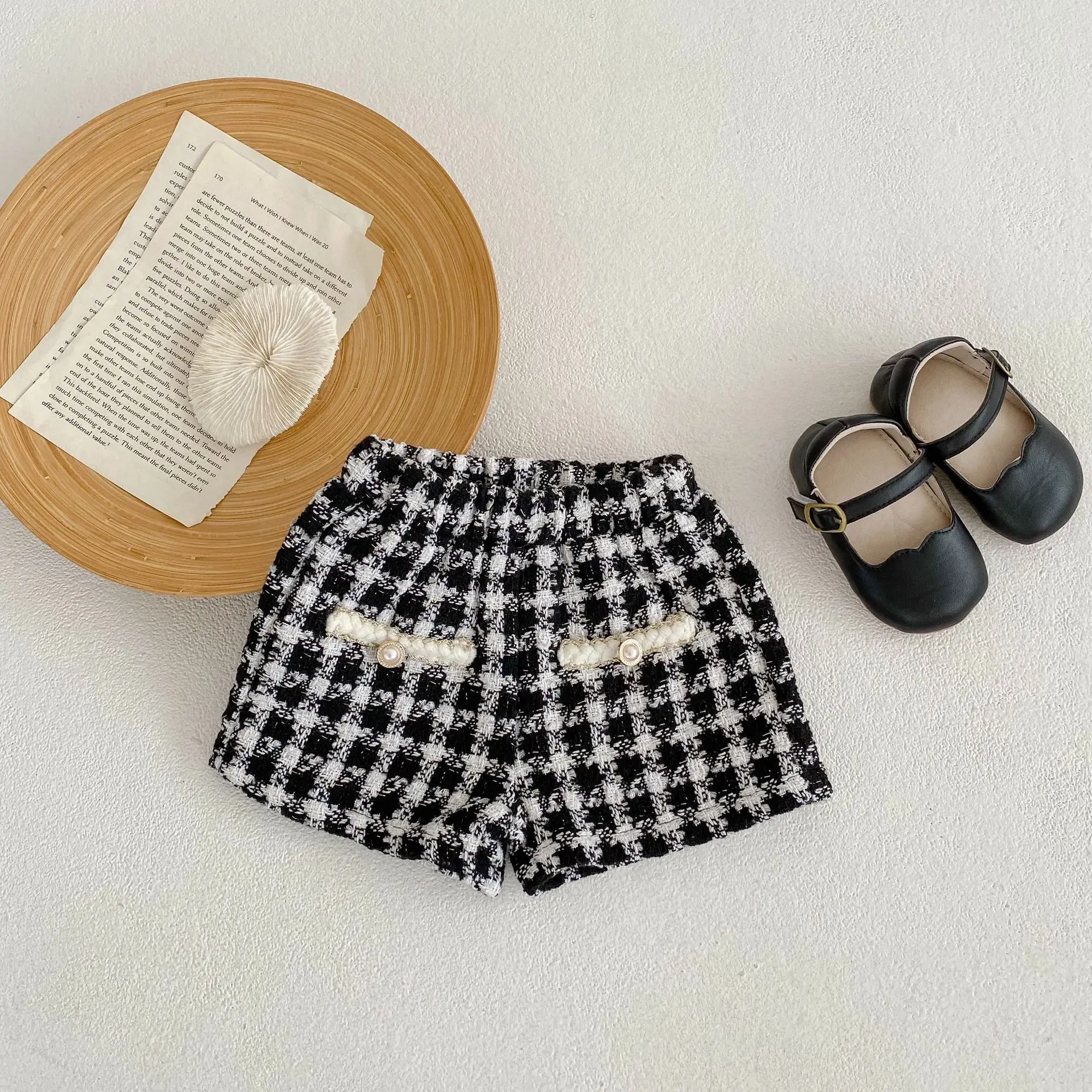 Girl Clothing Set 2026 Spring Baby Tweed Plaid Girl's Two Piece Suit Jacket+ Short Pants Sweet Girl's Suit