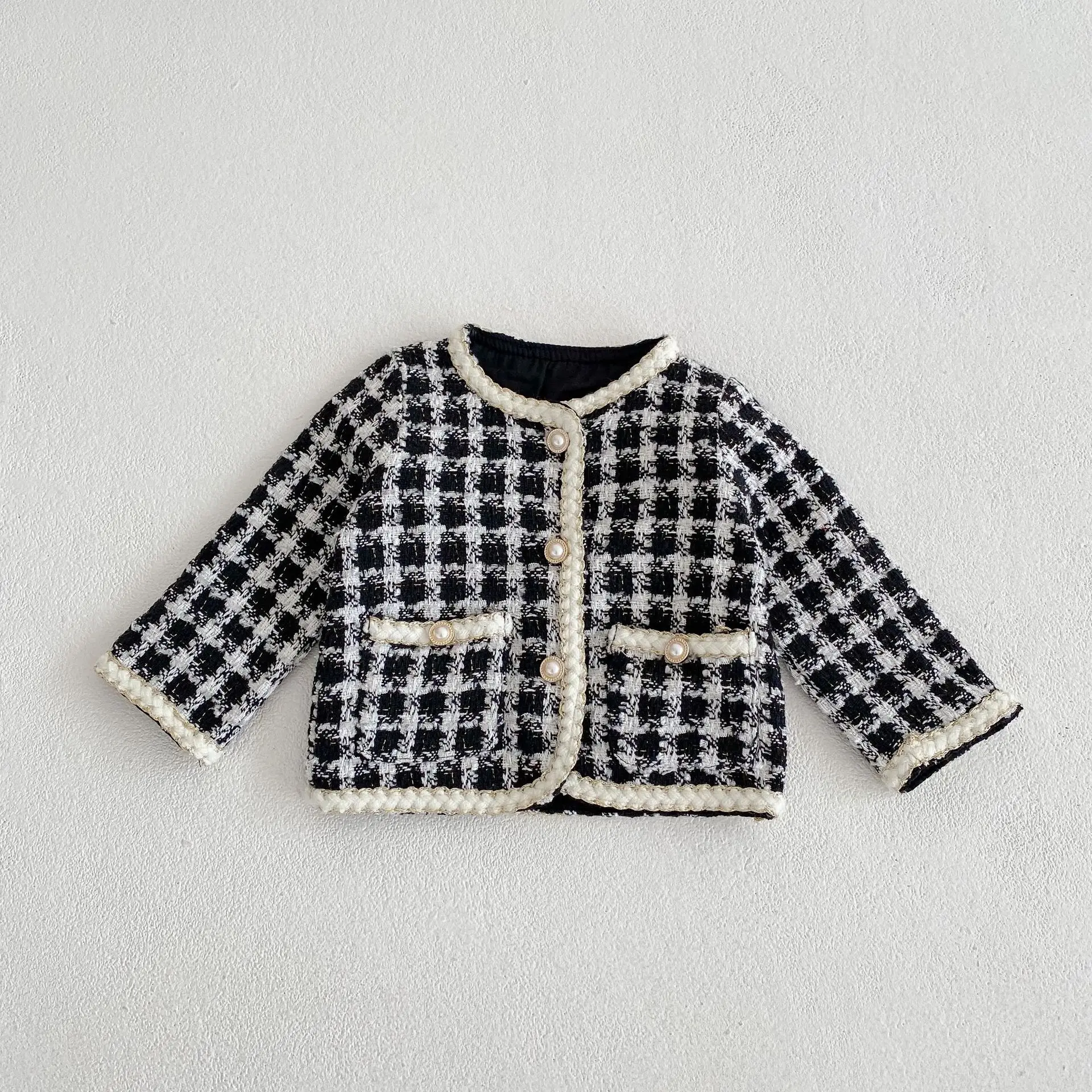Girl Clothing Set 2026 Spring Baby Tweed Plaid Girl's Two Piece Suit Jacket+ Short Pants Sweet Girl's Suit