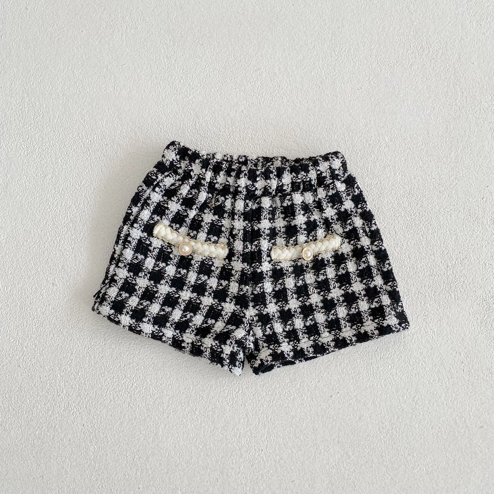 Girl Clothing Set 2026 Spring Baby Tweed Plaid Girl's Two Piece Suit Jacket+ Short Pants Sweet Girl's Suit