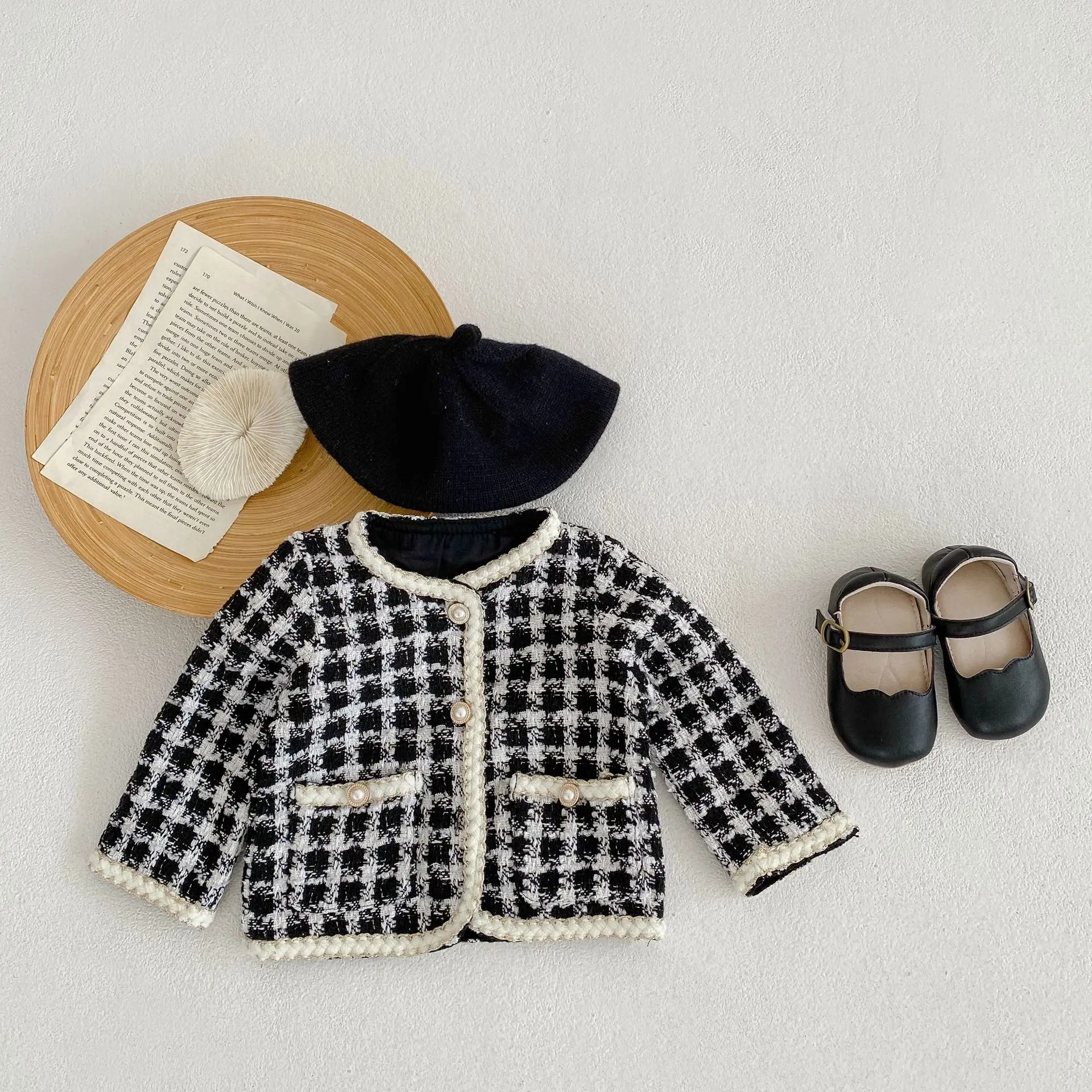 Girl Clothing Set 2026 Spring Baby Tweed Plaid Girl's Two Piece Suit Jacket+ Short Pants Sweet Girl's Suit