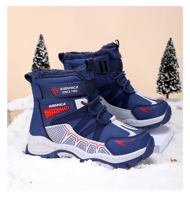 Kids Snow Boots Winter Fashion High Top Warm Plush Comfortable Anti Slip Stable Walking Shoes Boys Outdoor Sneakers Size 30-40
