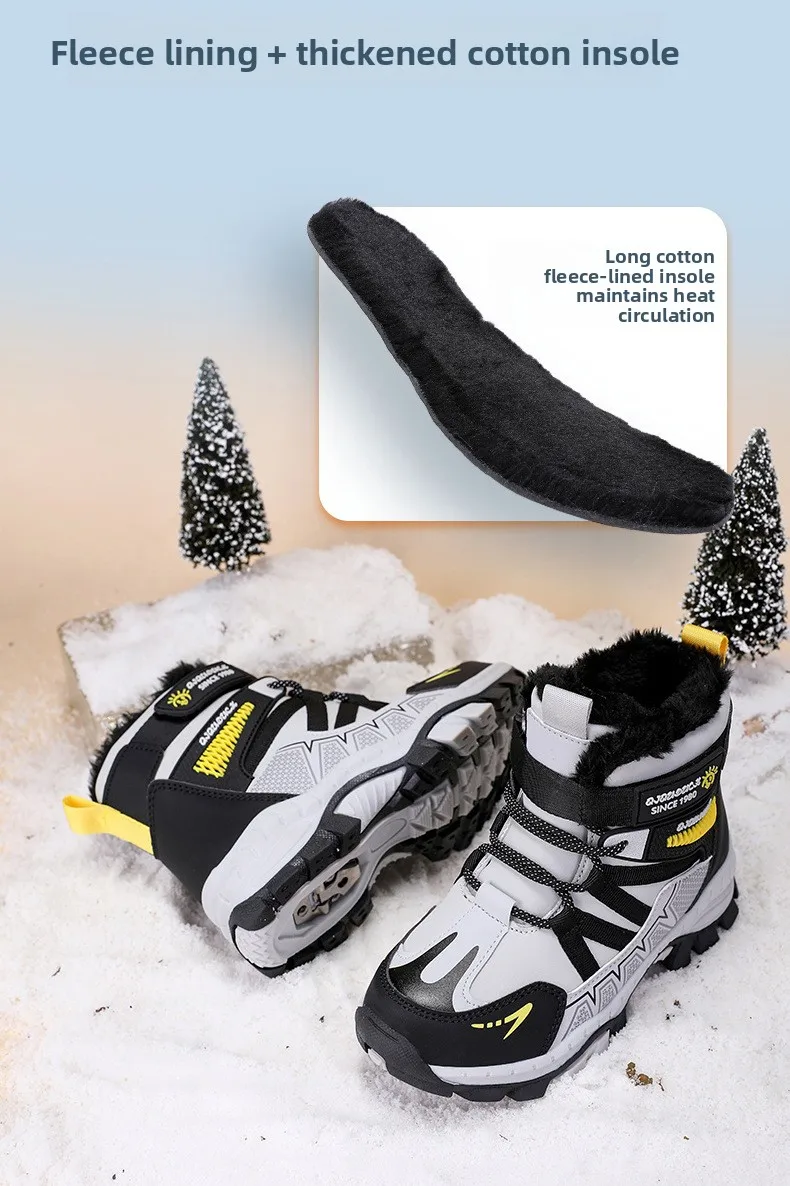 Kids Snow Boots Winter Fashion High Top Warm Plush Comfortable Anti Slip Stable Walking Shoes Boys Outdoor Sneakers Size 30-40