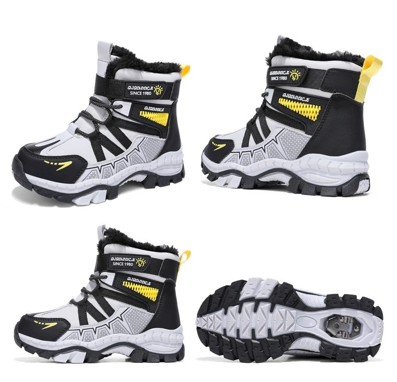 Kids Snow Boots Winter Fashion High Top Warm Plush Comfortable Anti Slip Stable Walking Shoes Boys Outdoor Sneakers Size 30-40