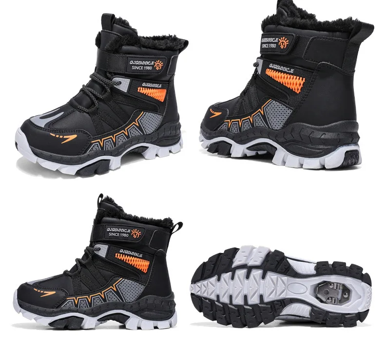 Kids Snow Boots Winter Fashion High Top Warm Plush Comfortable Anti Slip Stable Walking Shoes Boys Outdoor Sneakers Size 30-40