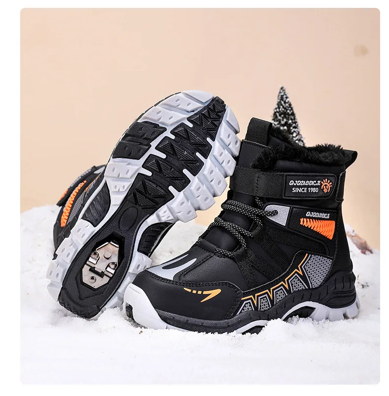 Kids Snow Boots Winter Fashion High Top Warm Plush Comfortable Anti Slip Stable Walking Shoes Boys Outdoor Sneakers Size 30-40