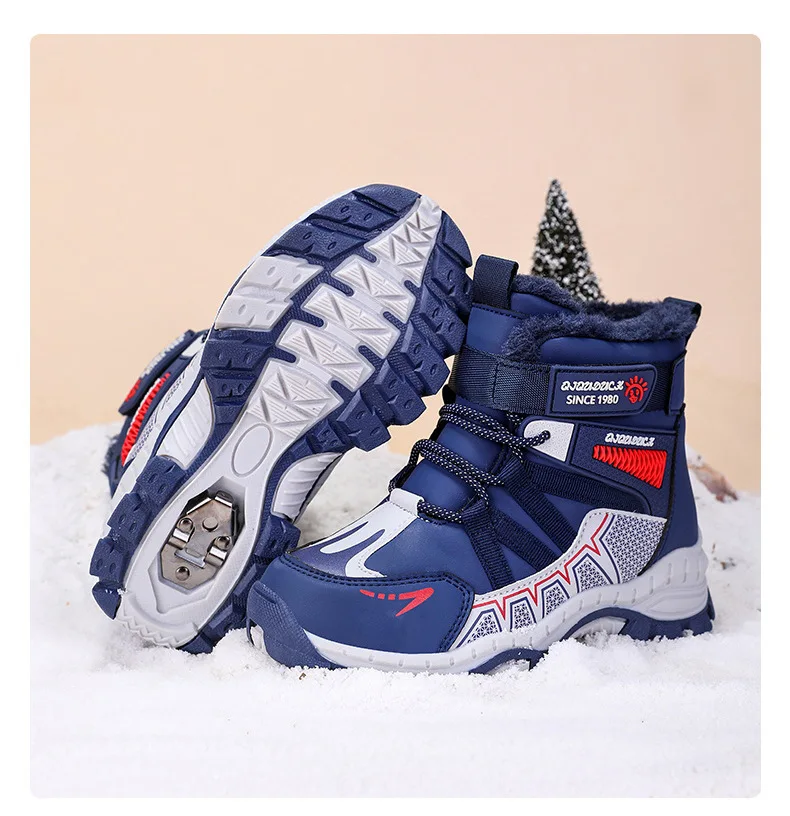 Kids Snow Boots Winter Fashion High Top Warm Plush Comfortable Anti Slip Stable Walking Shoes Boys Outdoor Sneakers Size 30-40