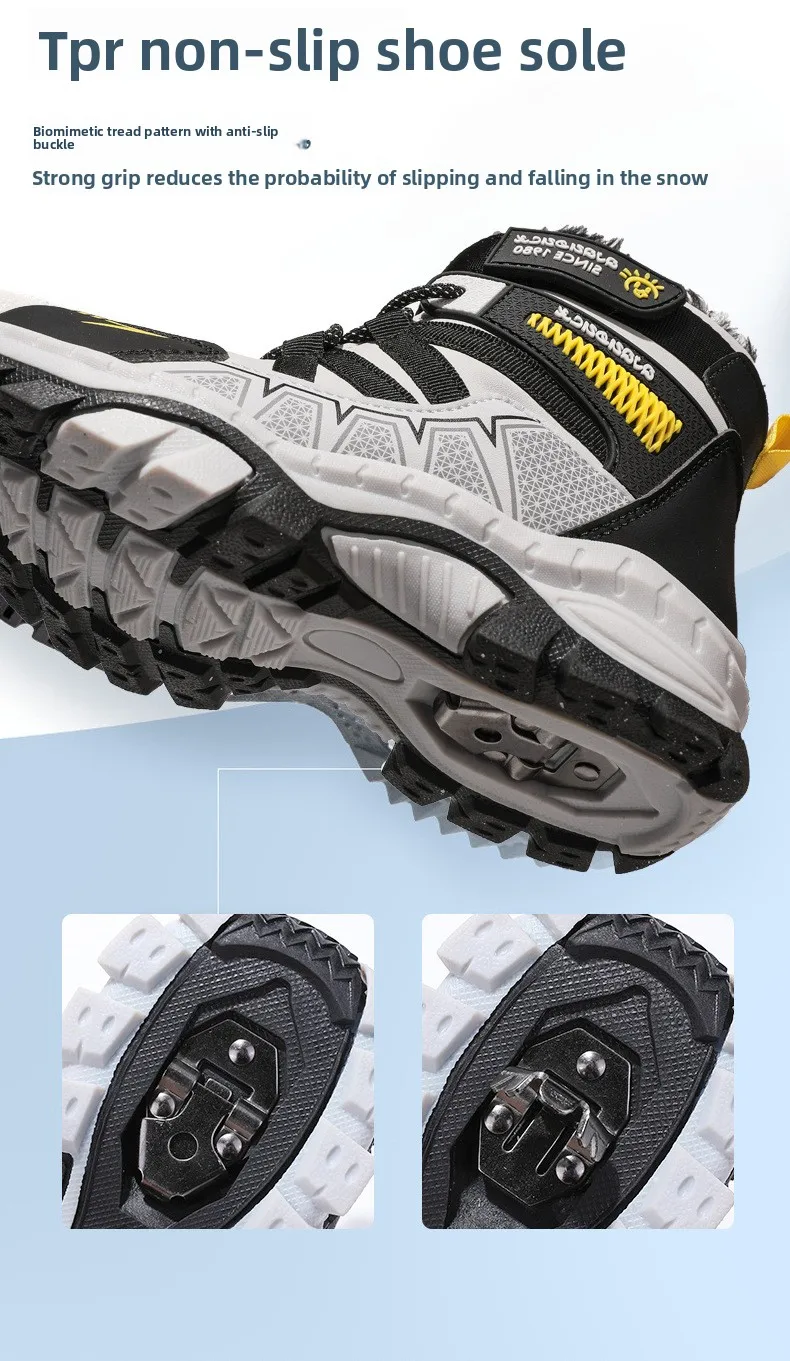 Kids Snow Boots Winter Fashion High Top Warm Plush Comfortable Anti Slip Stable Walking Shoes Boys Outdoor Sneakers Size 30-40