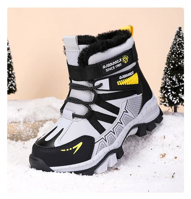 Kids Snow Boots Winter Fashion High Top Warm Plush Comfortable Anti Slip Stable Walking Shoes Boys Outdoor Sneakers Size 30-40