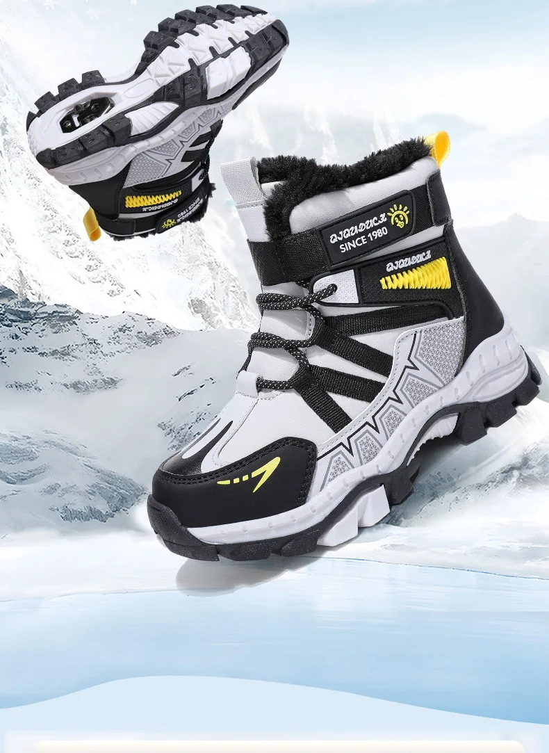 Kids Snow Boots Winter Fashion High Top Warm Plush Comfortable Anti Slip Stable Walking Shoes Boys Outdoor Sneakers Size 30-40