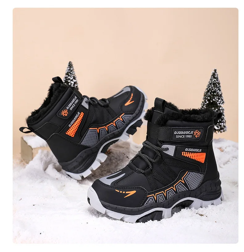 Kids Snow Boots Winter Fashion High Top Warm Plush Comfortable Anti Slip Stable Walking Shoes Boys Outdoor Sneakers Size 30-40