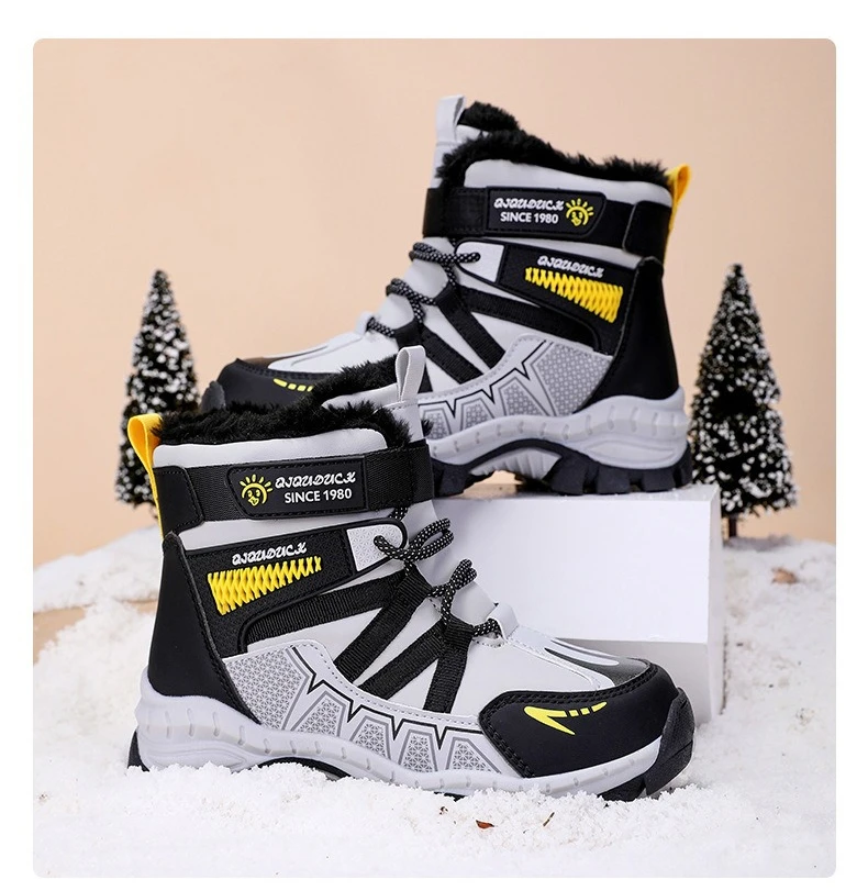 Kids Snow Boots Winter Fashion High Top Warm Plush Comfortable Anti Slip Stable Walking Shoes Boys Outdoor Sneakers Size 30-40