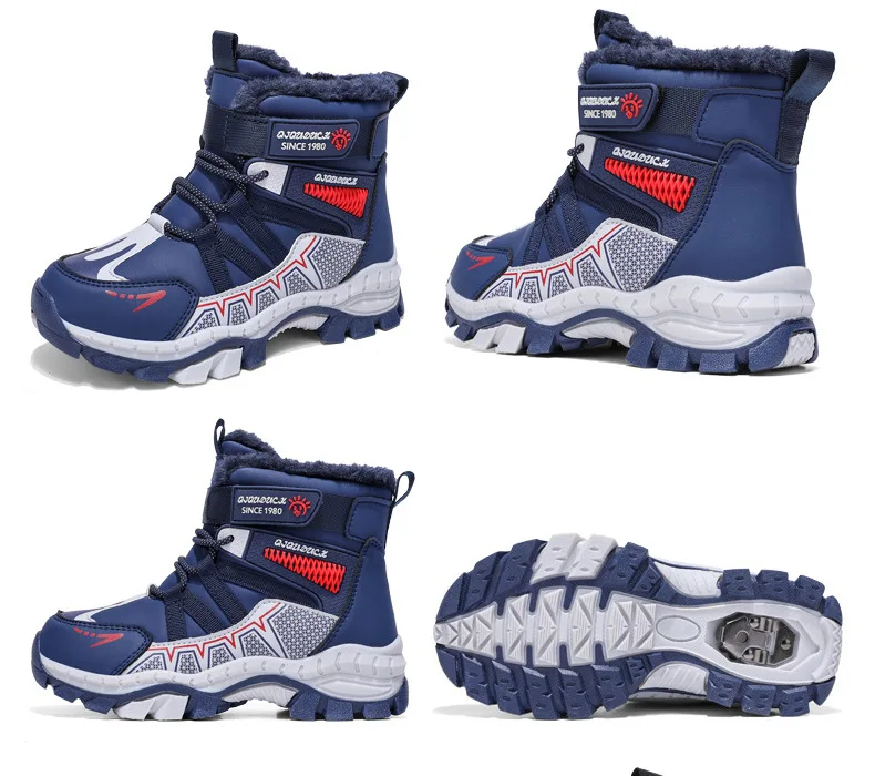 Kids Snow Boots Winter Fashion High Top Warm Plush Comfortable Anti Slip Stable Walking Shoes Boys Outdoor Sneakers Size 30-40