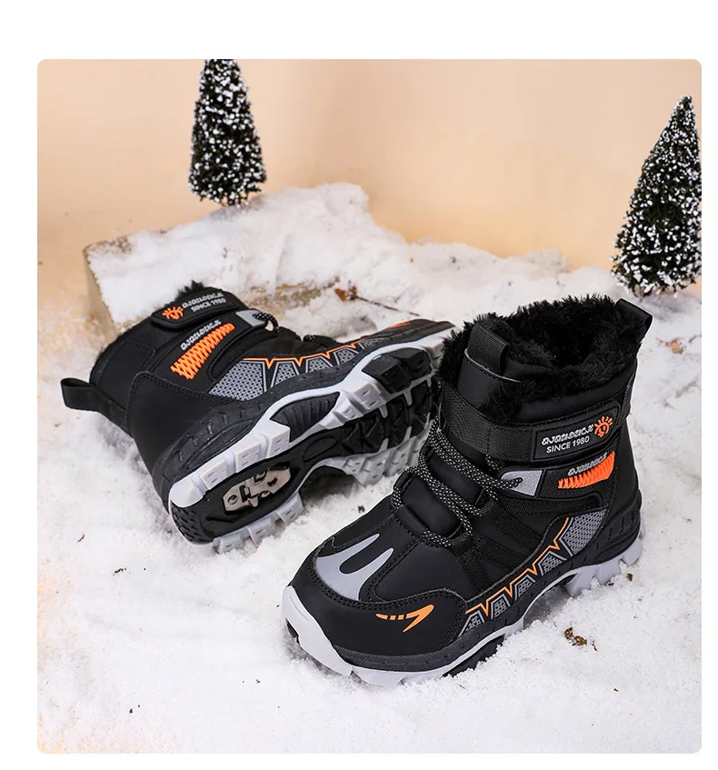 Kids Snow Boots Winter Fashion High Top Warm Plush Comfortable Anti Slip Stable Walking Shoes Boys Outdoor Sneakers Size 30-40