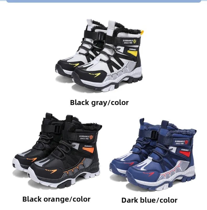 Kids Snow Boots Winter Fashion High Top Warm Plush Comfortable Anti Slip Stable Walking Shoes Boys Outdoor Sneakers Size 30-40