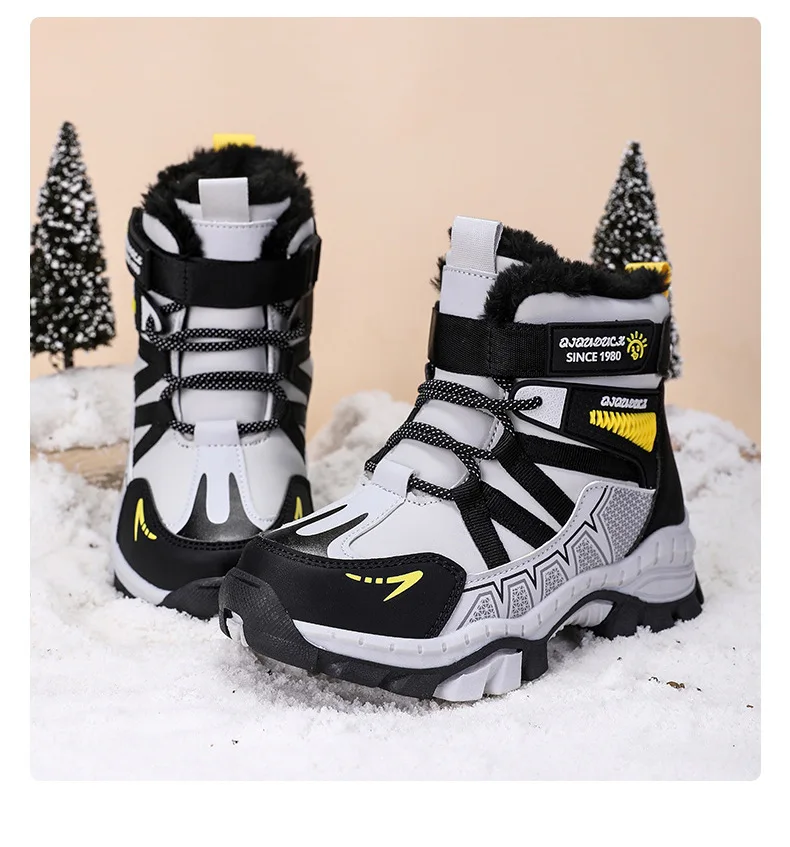 Kids Snow Boots Winter Fashion High Top Warm Plush Comfortable Anti Slip Stable Walking Shoes Boys Outdoor Sneakers Size 30-40