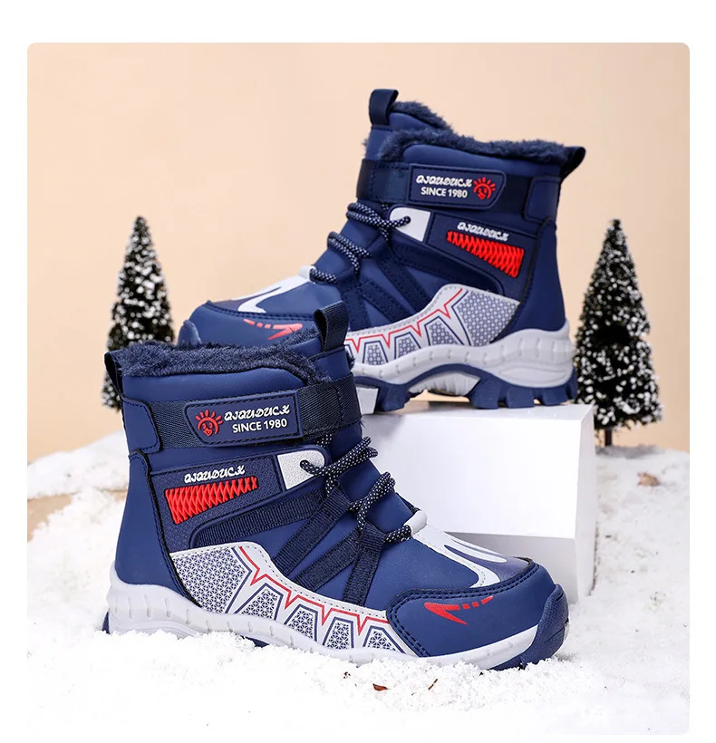 Kids Snow Boots Winter Fashion High Top Warm Plush Comfortable Anti Slip Stable Walking Shoes Boys Outdoor Sneakers Size 30-40