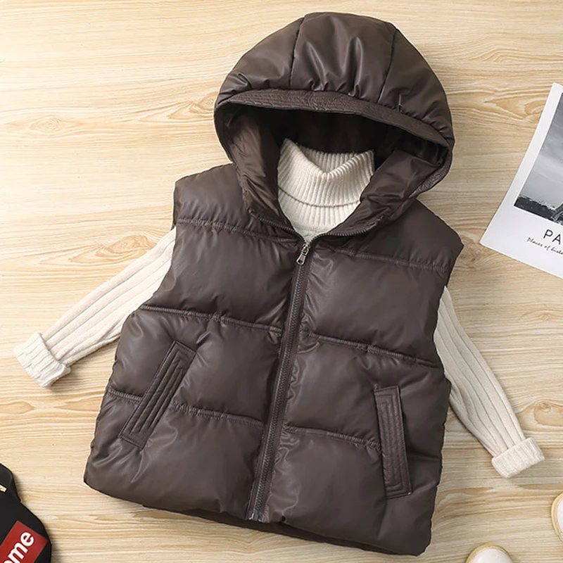 2026 Autumn Winter New Boys Girls Vest Solid Color Waterproof Thick Keep Warm Zipper Jacket For 4-14Y Kids Cotton Down Waistcoat