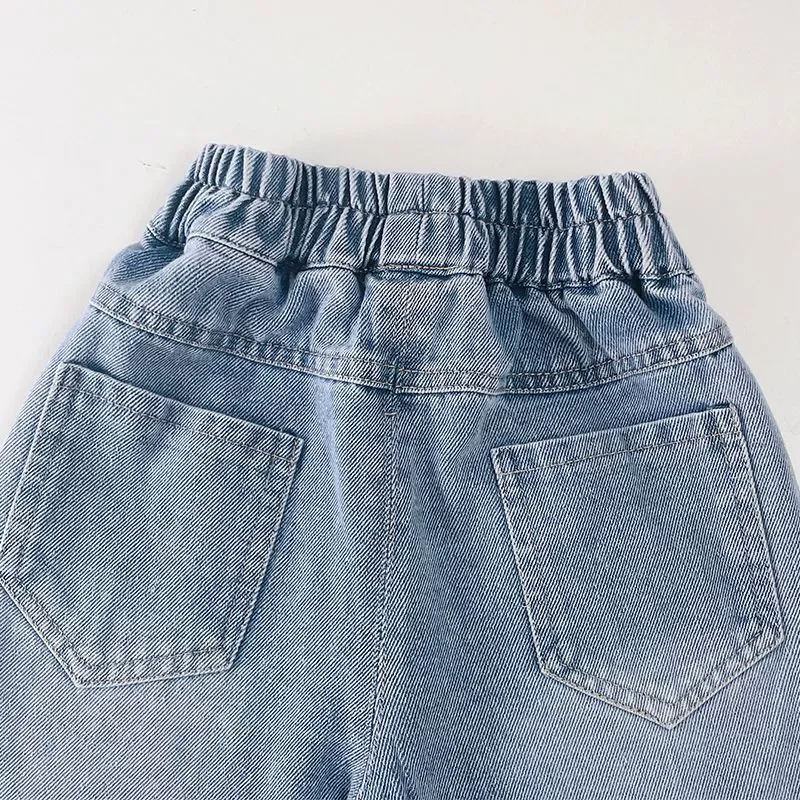 Girls BlingBling Denim Pants New Baby Diamond Bow Print Jeans Children Clothes Kids Straight Legged Pants Loose Trousers 2-10Y