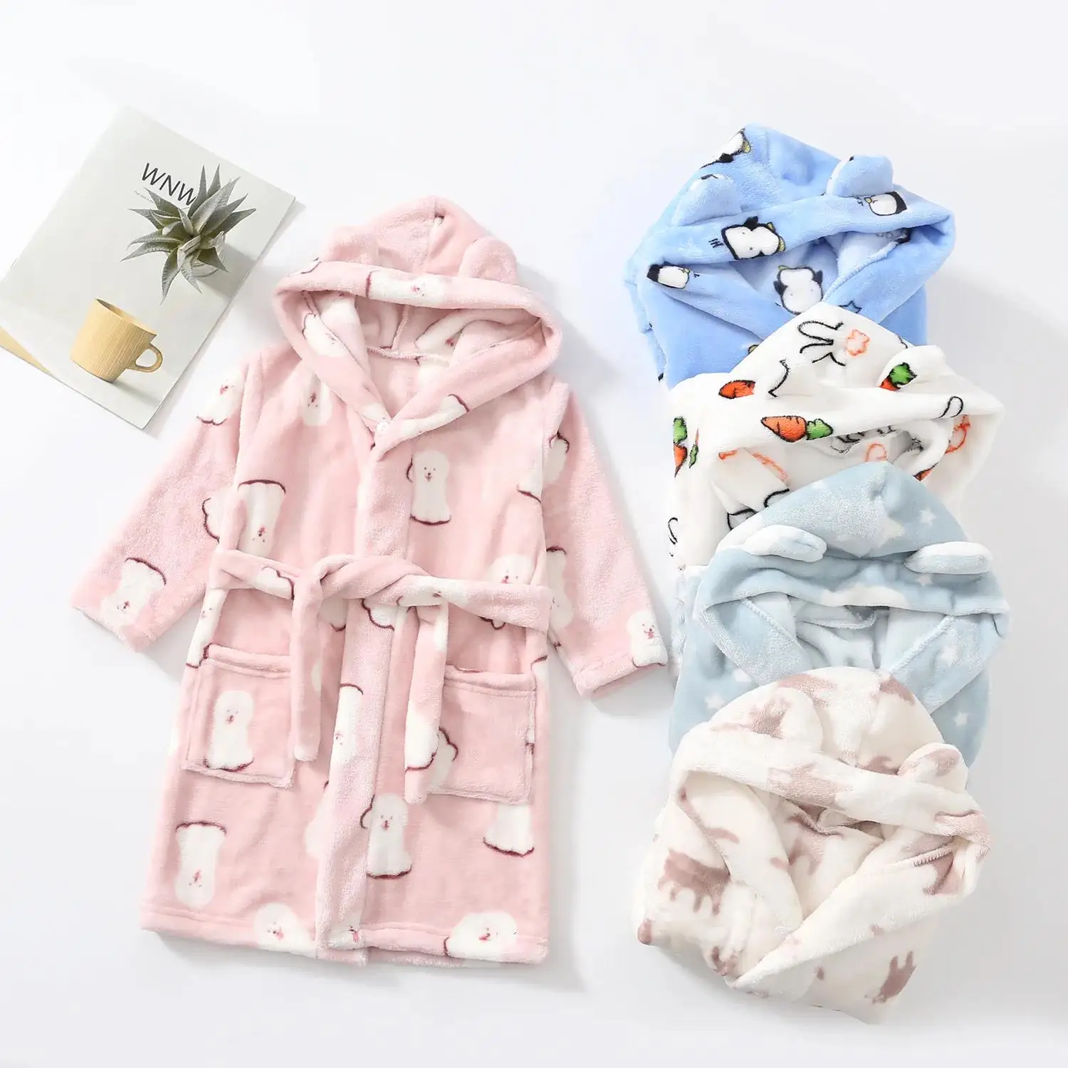 Kids Coral Velvet Bathrobe Baby Girls Boy Cartoon Fleece Pajamas Children Soft Bath Robe Nightgown Teenager Toddler Clothing