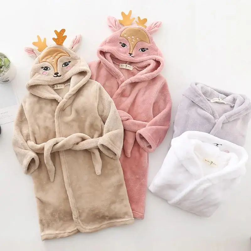 Kids Coral Velvet Bathrobe Baby Girls Boy Cartoon Fleece Pajamas Children Soft Bath Robe Nightgown Teenager Toddler Clothing