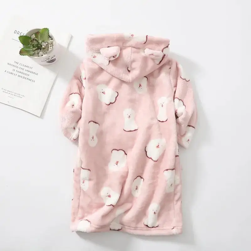 Kids Coral Velvet Bathrobe Baby Girls Boy Cartoon Fleece Pajamas Children Soft Bath Robe Nightgown Teenager Toddler Clothing