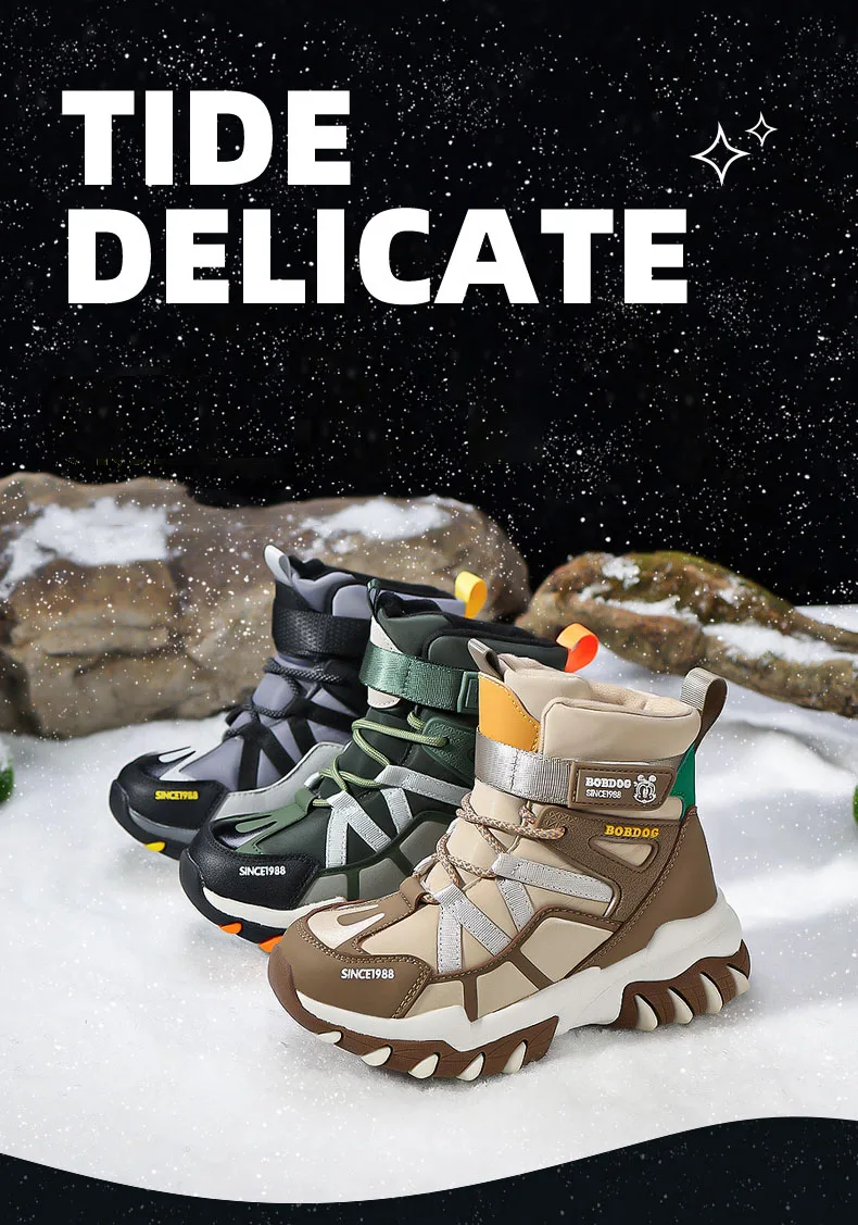Winter Fashion High-top Sneakers for Children Warm Plush Snow Boots Child Waterproof Sneakers Boys Non-Slip Outdoor Boots 30-39