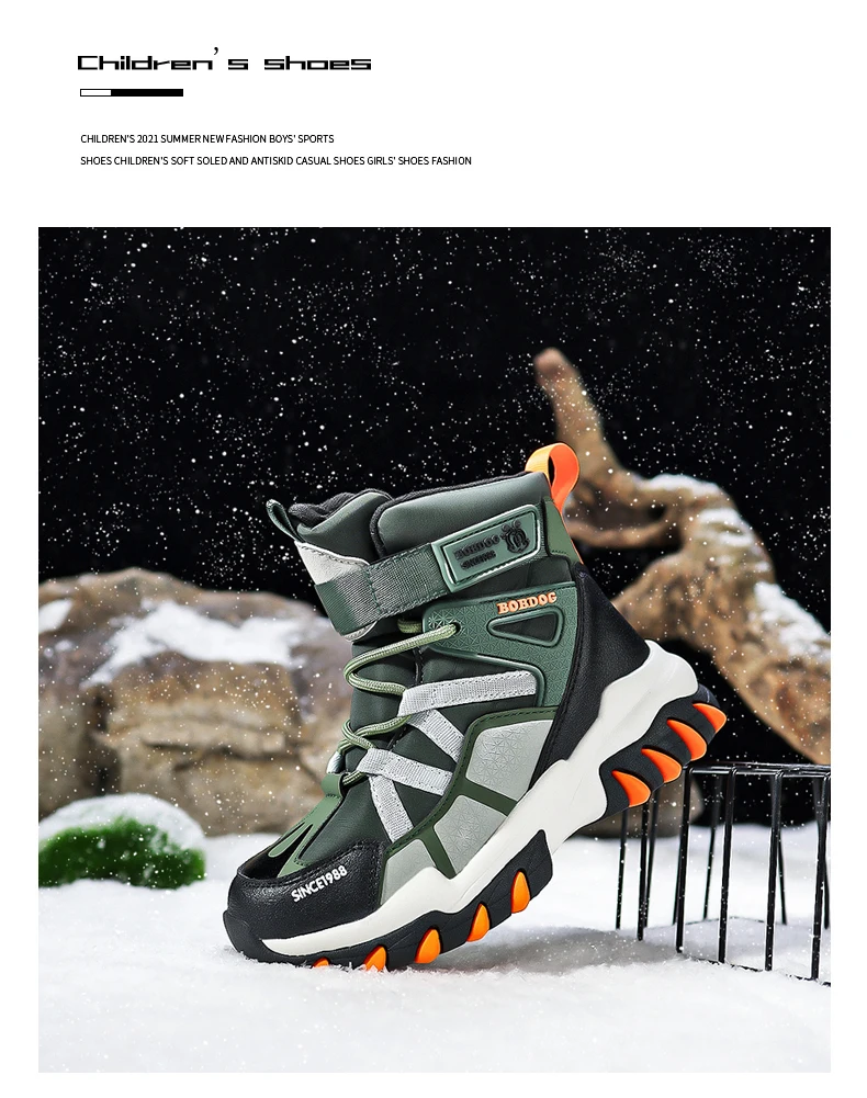 Winter Fashion High-top Sneakers for Children Warm Plush Snow Boots Child Waterproof Sneakers Boys Non-Slip Outdoor Boots 30-39