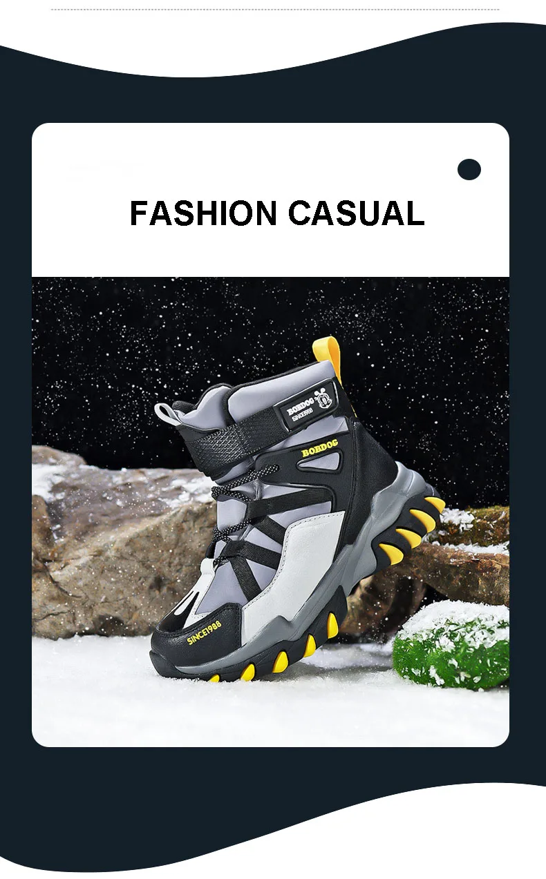 Winter Fashion High-top Sneakers for Children Warm Plush Snow Boots Child Waterproof Sneakers Boys Non-Slip Outdoor Boots 30-39