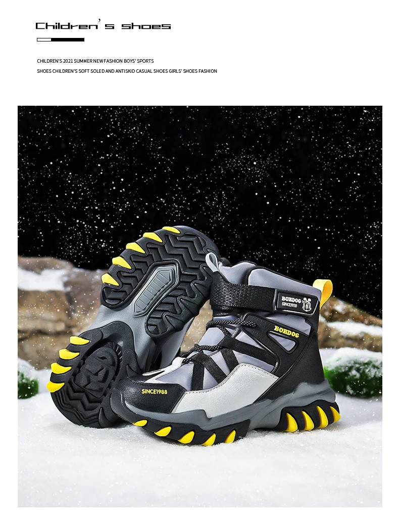 Winter Fashion High-top Sneakers for Children Warm Plush Snow Boots Child Waterproof Sneakers Boys Non-Slip Outdoor Boots 30-39