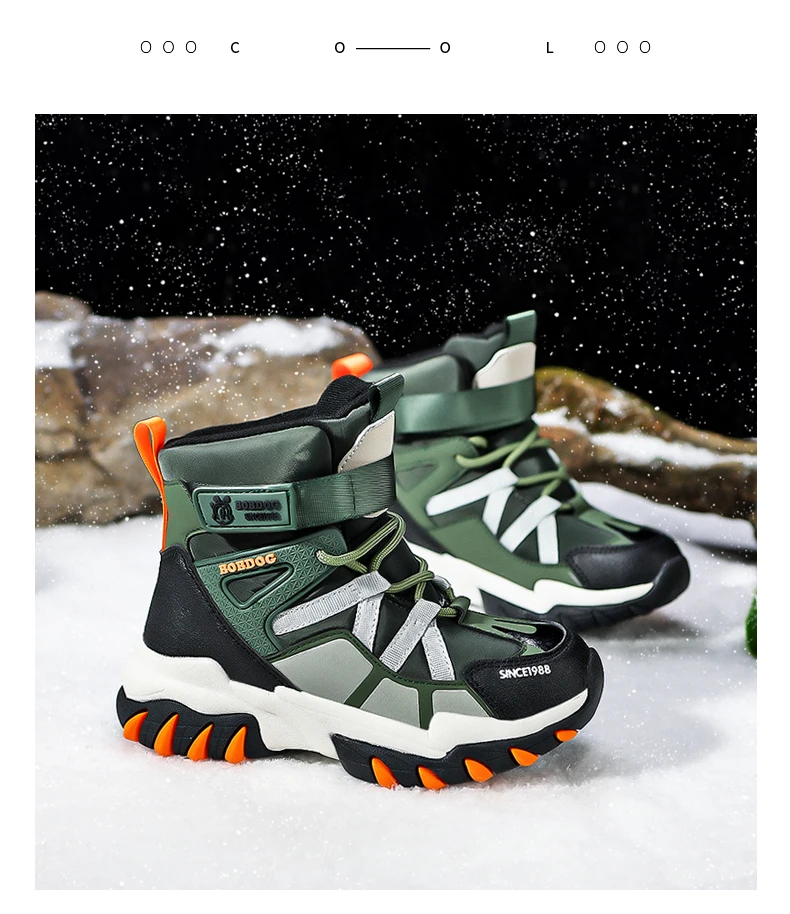 Winter Fashion High-top Sneakers for Children Warm Plush Snow Boots Child Waterproof Sneakers Boys Non-Slip Outdoor Boots 30-39