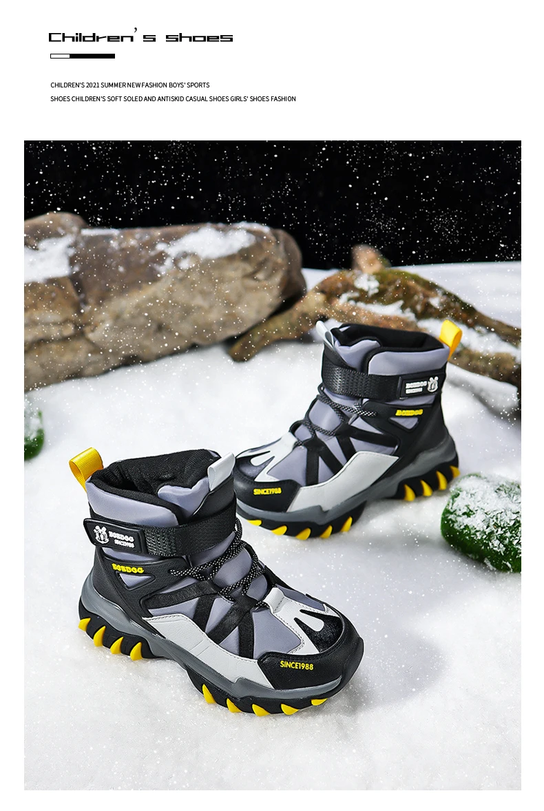 Winter Fashion High-top Sneakers for Children Warm Plush Snow Boots Child Waterproof Sneakers Boys Non-Slip Outdoor Boots 30-39