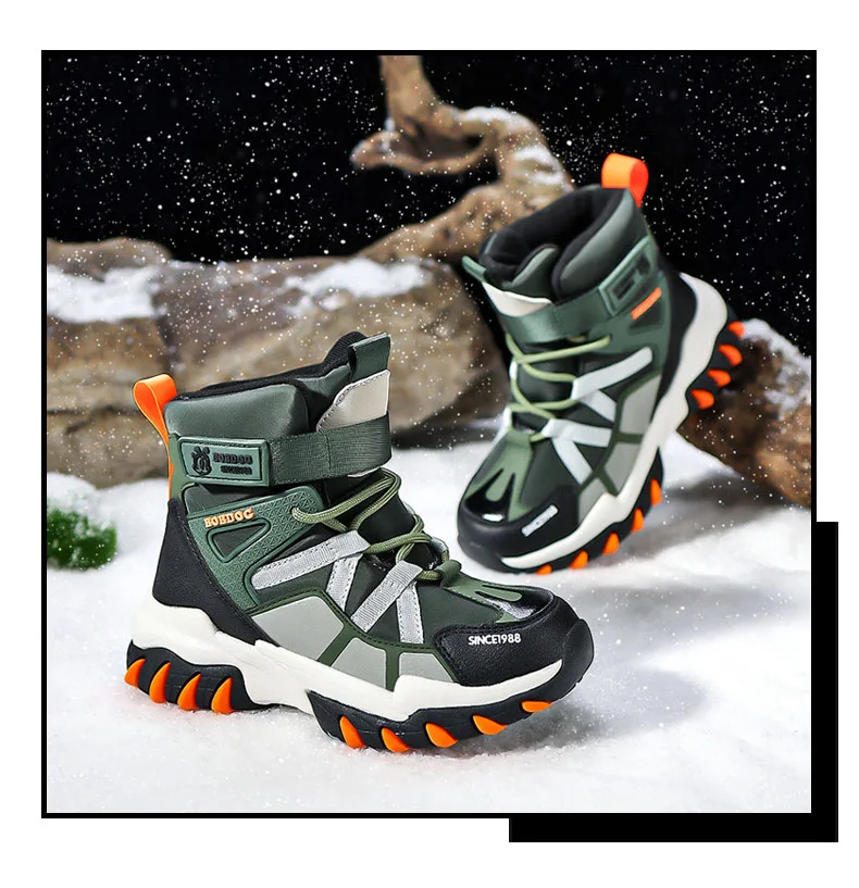 Winter Fashion High-top Sneakers for Children Warm Plush Snow Boots Child Waterproof Sneakers Boys Non-Slip Outdoor Boots 30-39