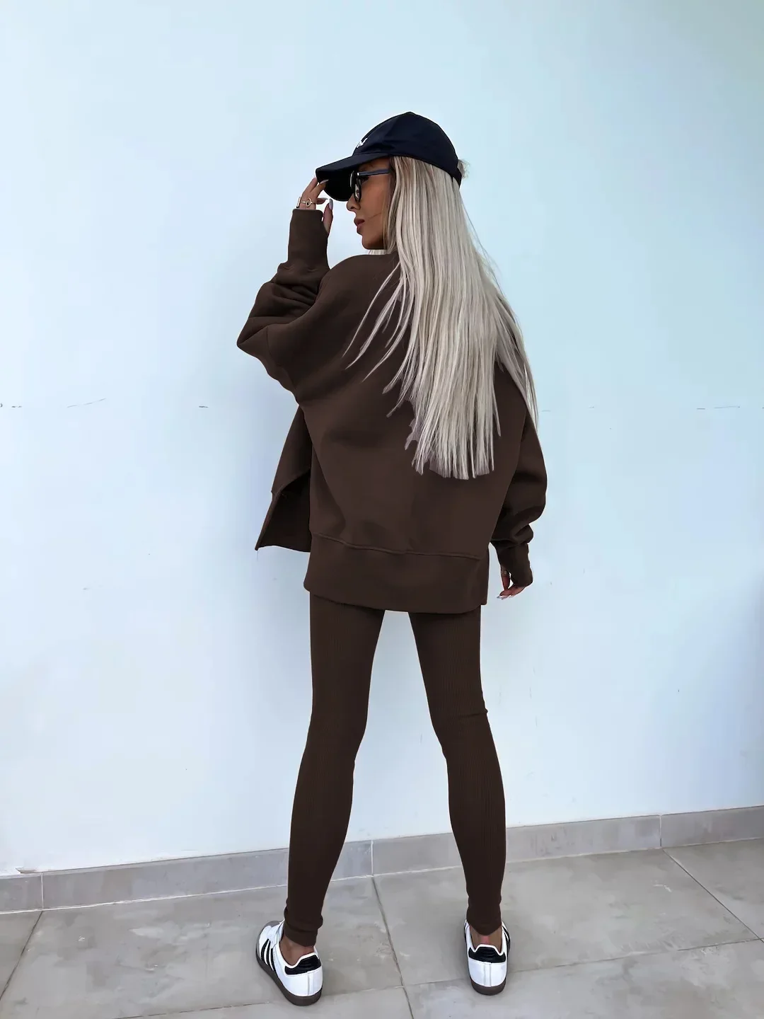 Women's 2-Piece Sports Set Spring Autumn Fashion Loose Long Sleeve O-Neck Sweater Top Slim Fit Leggings Casual Outfit