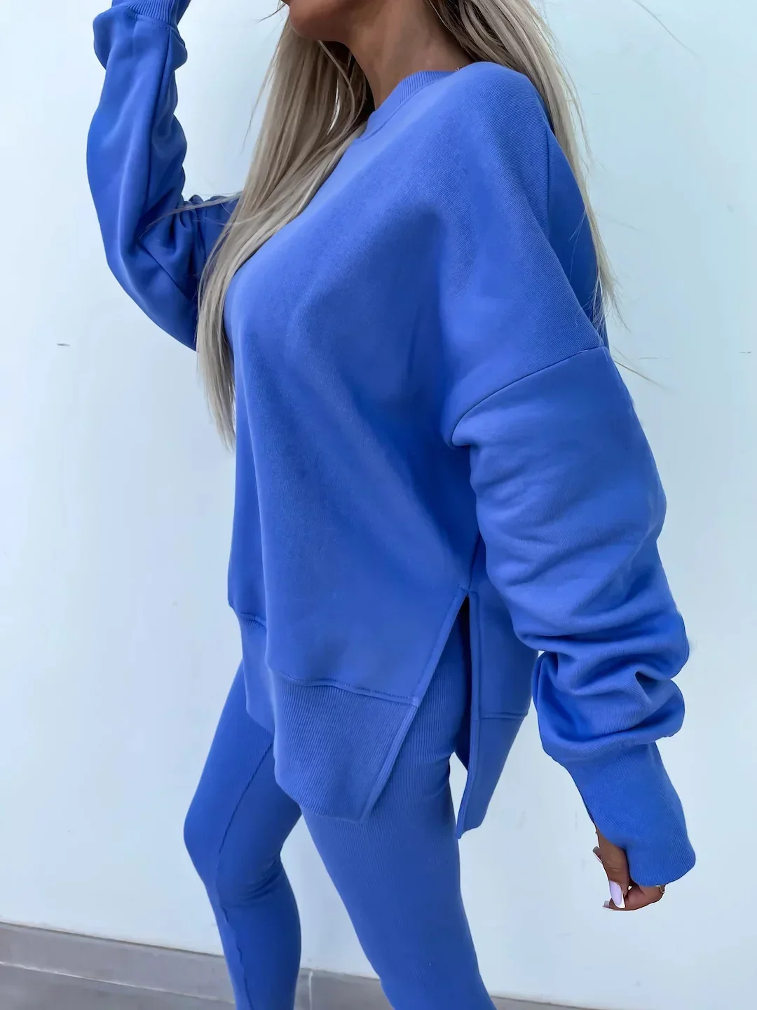 Women's 2-Piece Sports Set Spring Autumn Fashion Loose Long Sleeve O-Neck Sweater Top Slim Fit Leggings Casual Outfit