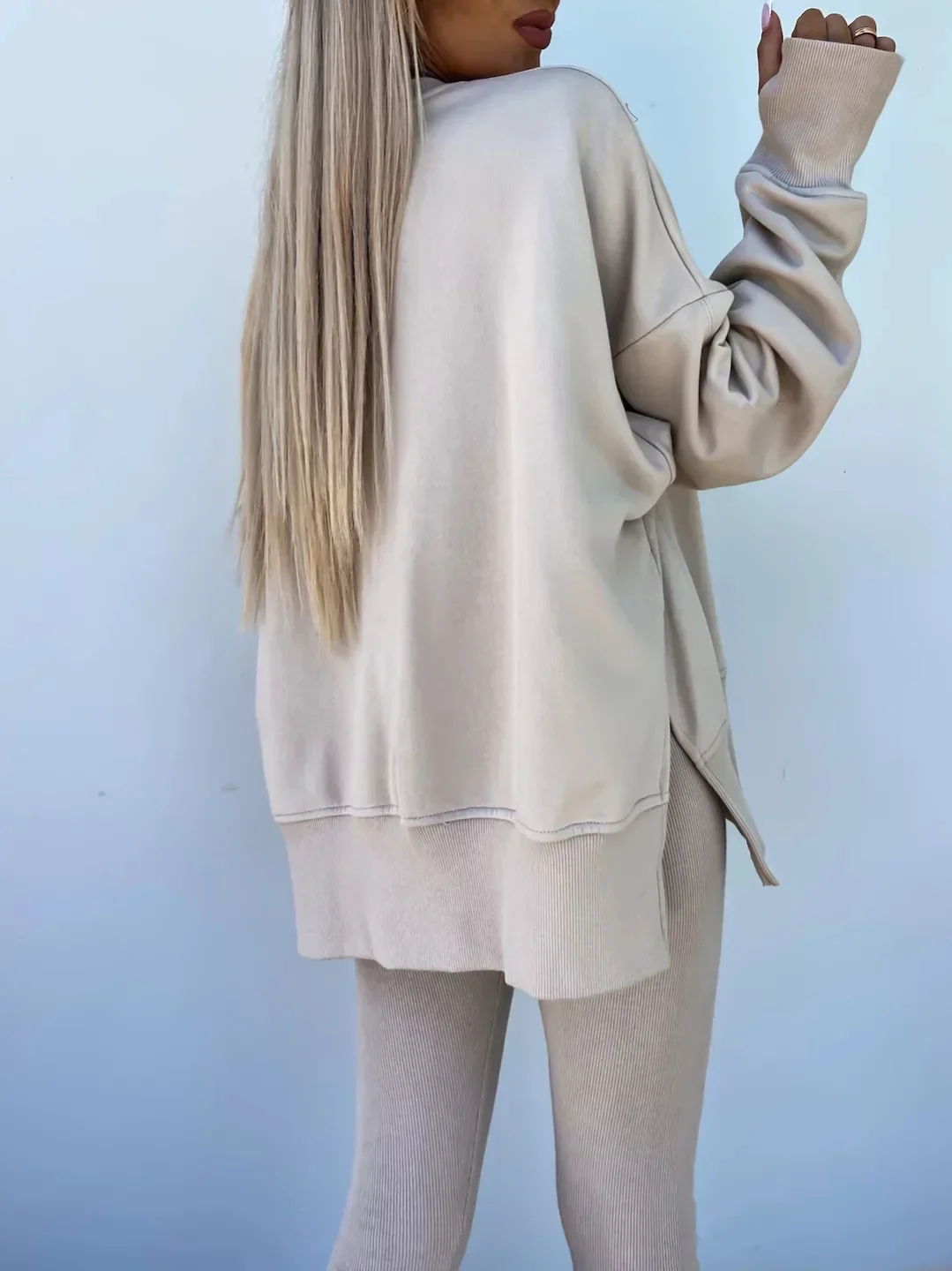 Women's 2-Piece Sports Set Spring Autumn Fashion Loose Long Sleeve O-Neck Sweater Top Slim Fit Leggings Casual Outfit