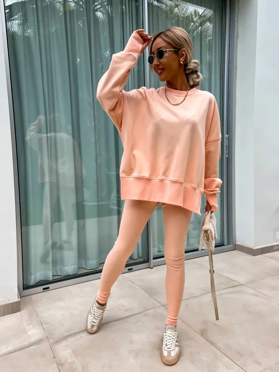 Women's 2-Piece Sports Set Spring Autumn Fashion Loose Long Sleeve O-Neck Sweater Top Slim Fit Leggings Casual Outfit