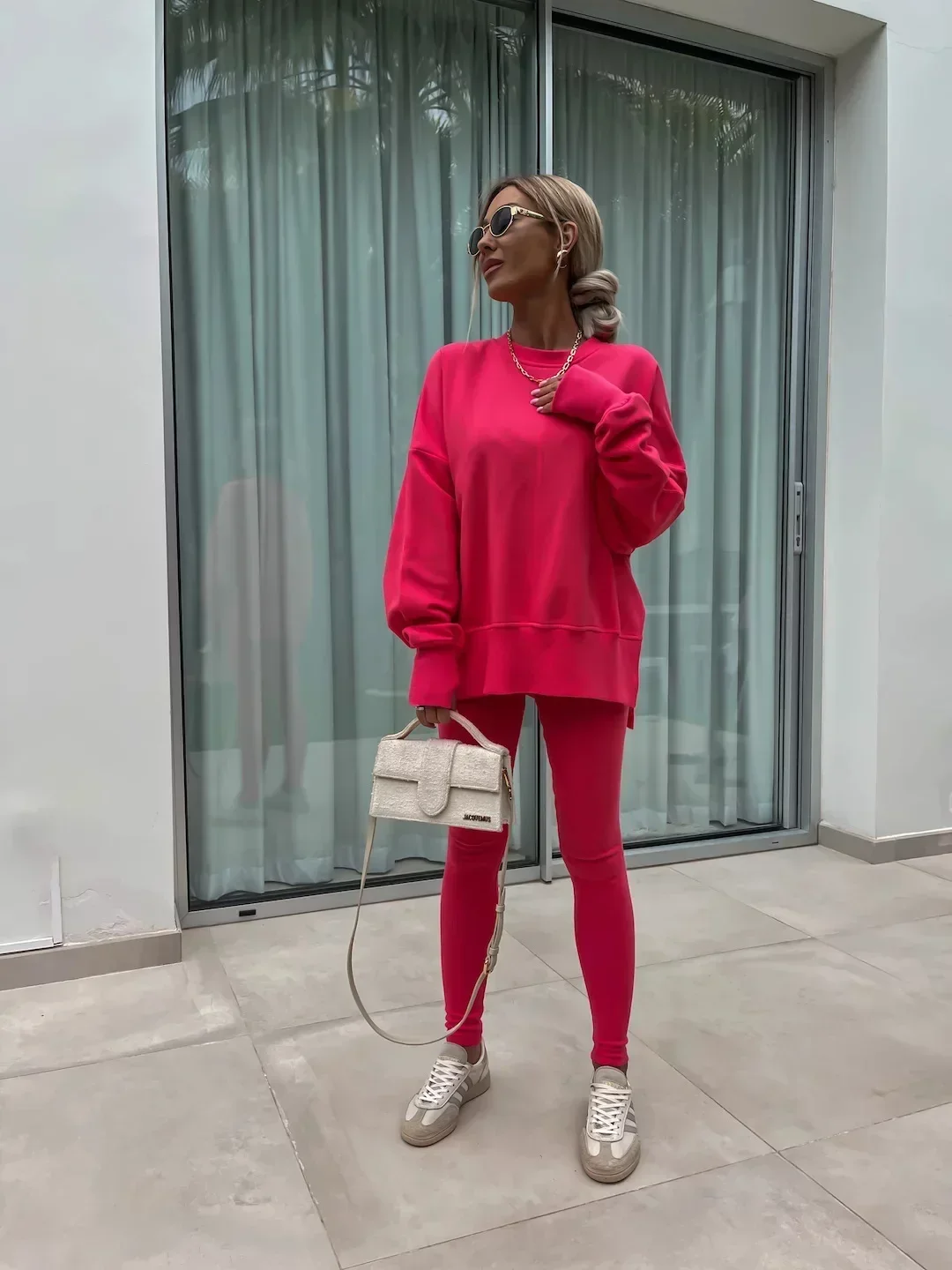 Women's 2-Piece Sports Set Spring Autumn Fashion Loose Long Sleeve O-Neck Sweater Top Slim Fit Leggings Casual Outfit