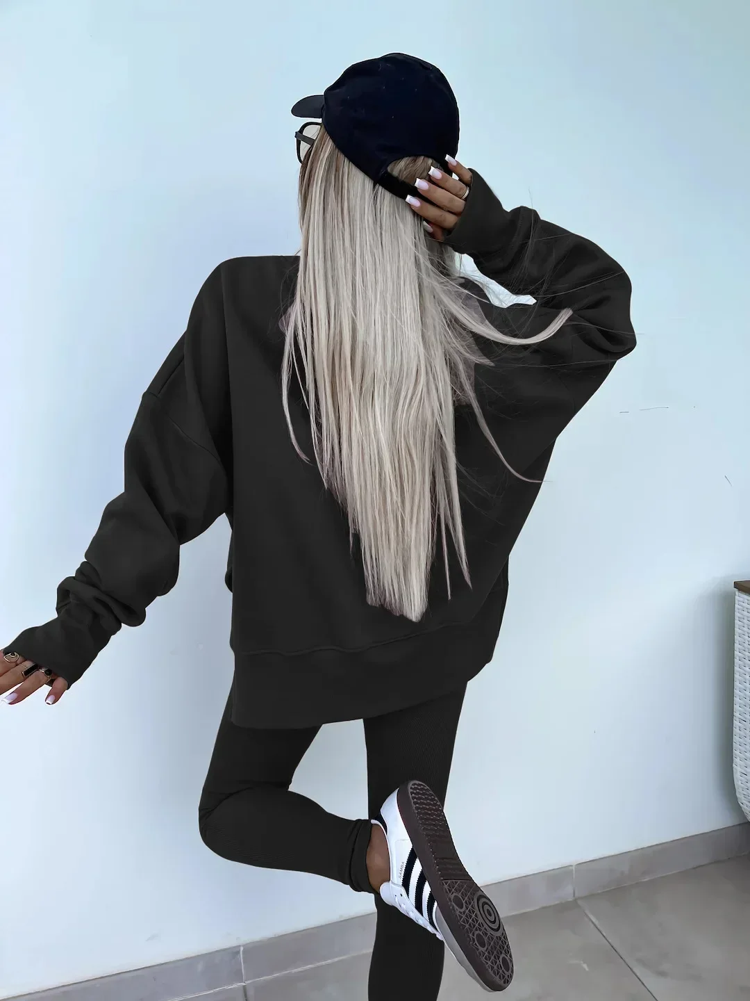 Women's 2-Piece Sports Set Spring Autumn Fashion Loose Long Sleeve O-Neck Sweater Top Slim Fit Leggings Casual Outfit